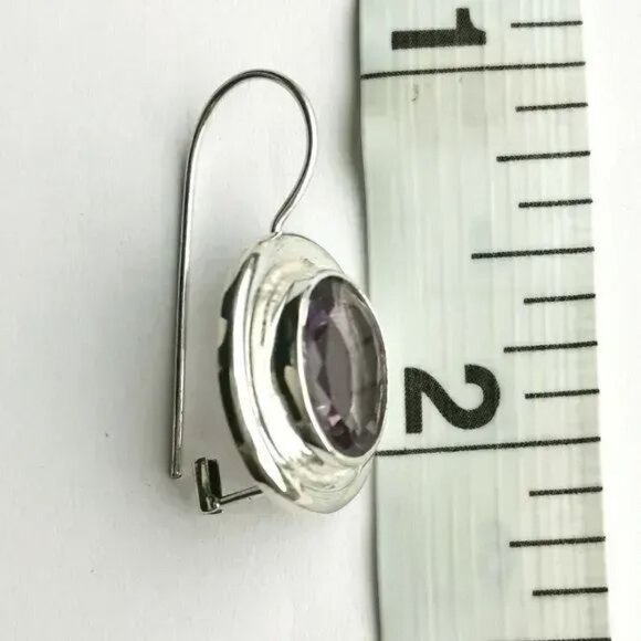 Nwt Sterling Silver oval cut  amethyst drop earrings - Picture 7 of 8